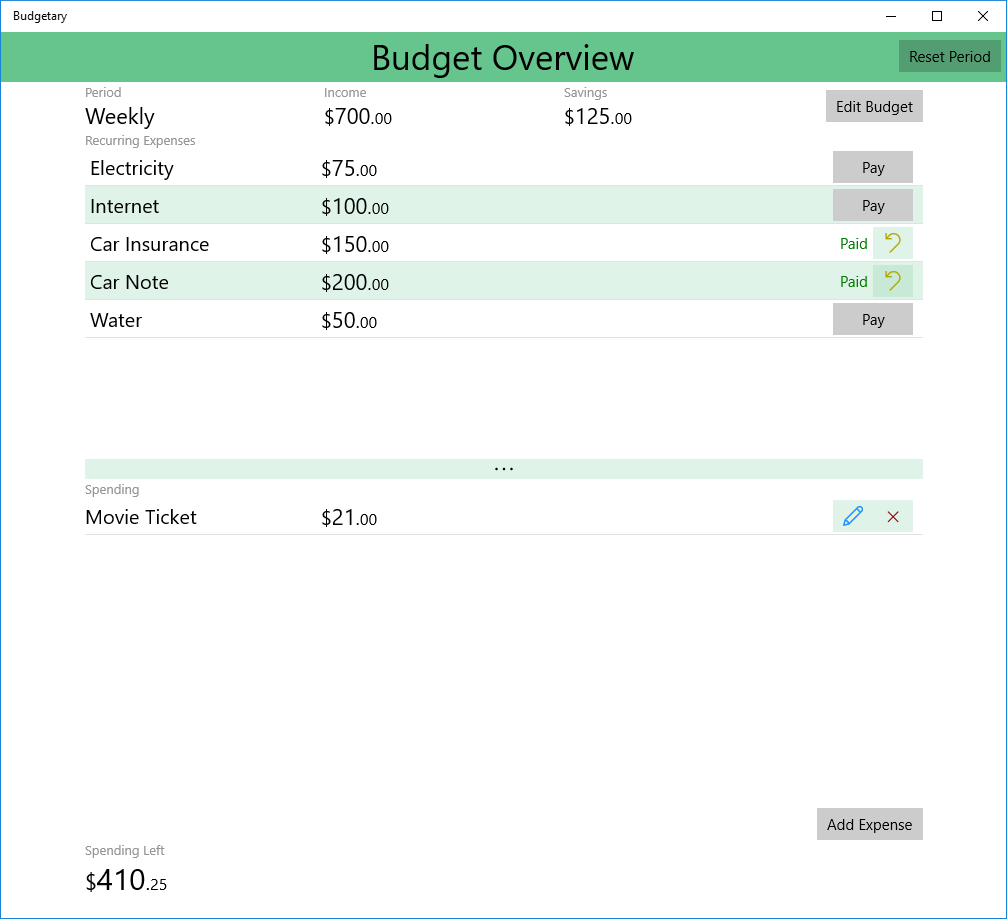 Expense tracking view