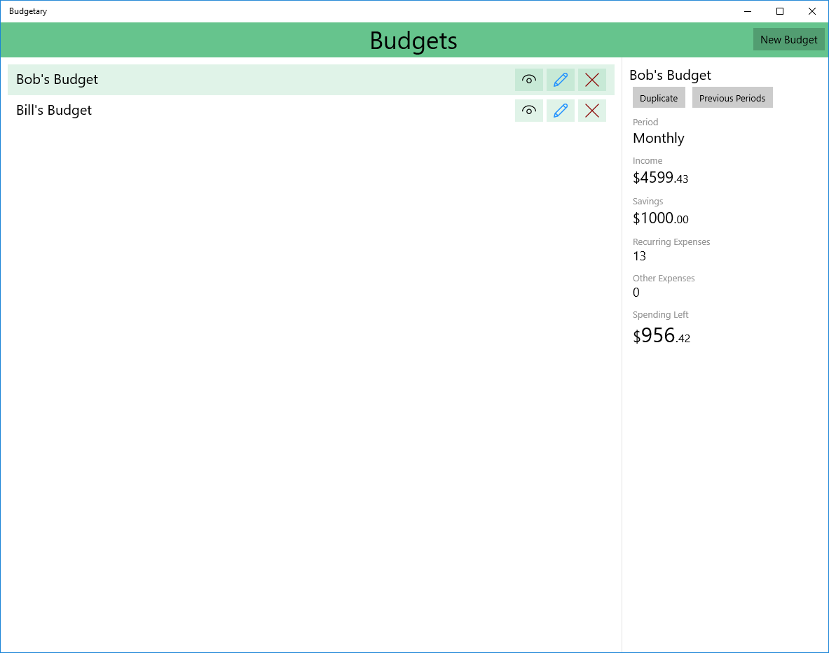 Recurring bills list